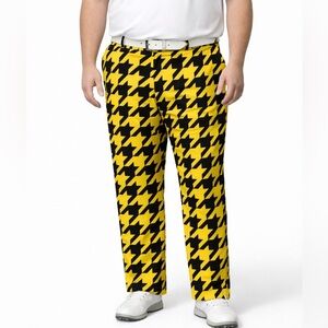 Loudmouth Golf Bigg Buzz Pants Trousers Yellow Black Bold Houndstooth 38x33
